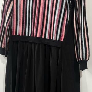 Colorful Striped Kids Dress with Black Skirt